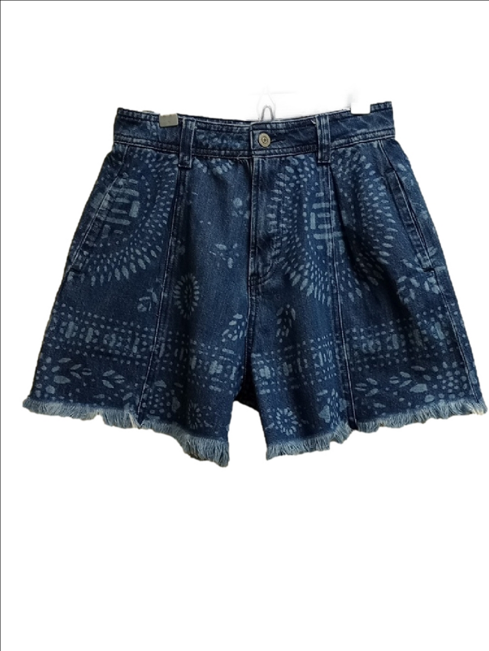 FREE PEOPLE WE THE FREE DENIM DISTRESSED HIGH WAIST SHORTS WITH  HIPPIE DESIGNS